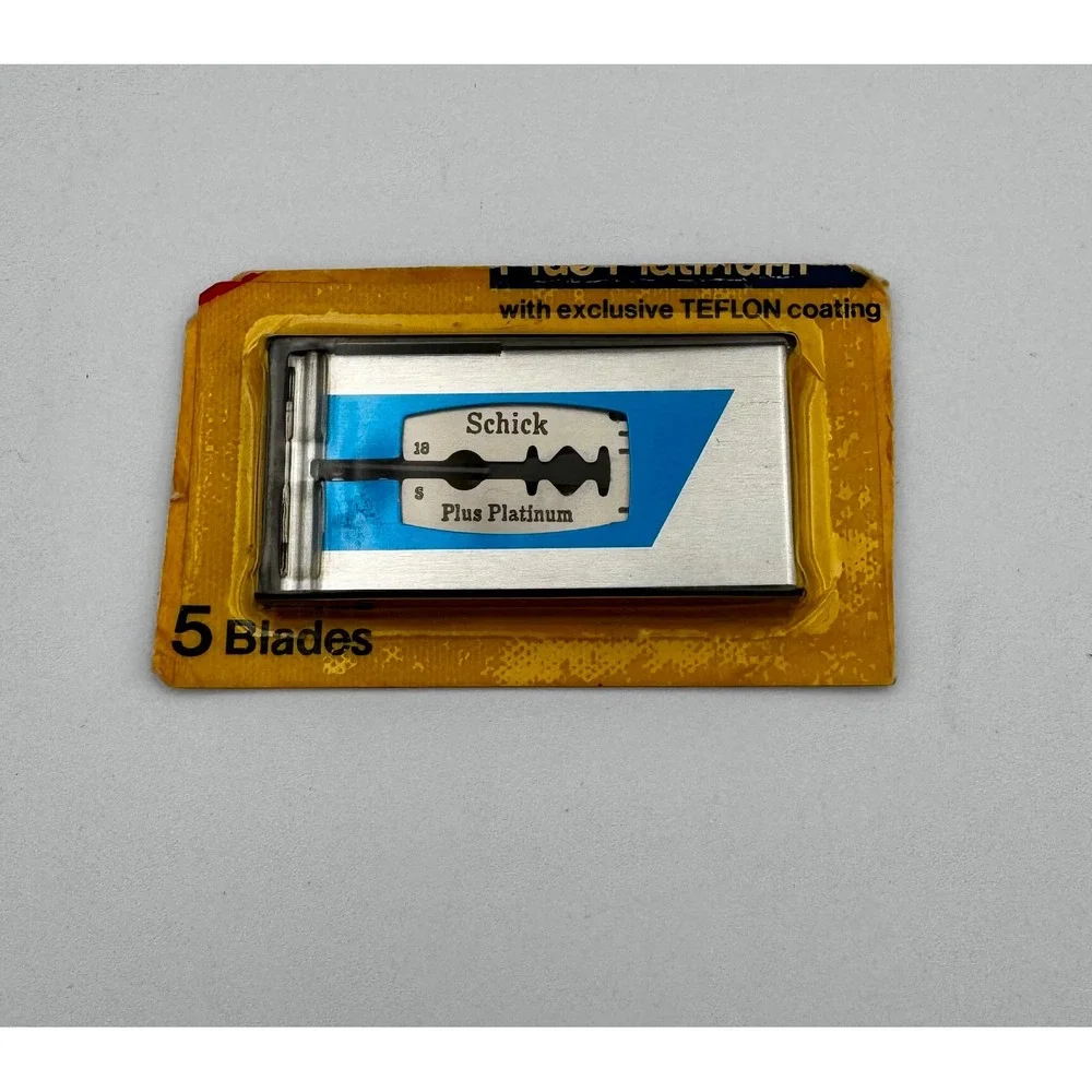 Vtg NOS Schick Plus Platinum Double Edge Razor Blades 5 Pack Sealed Trimmed Card